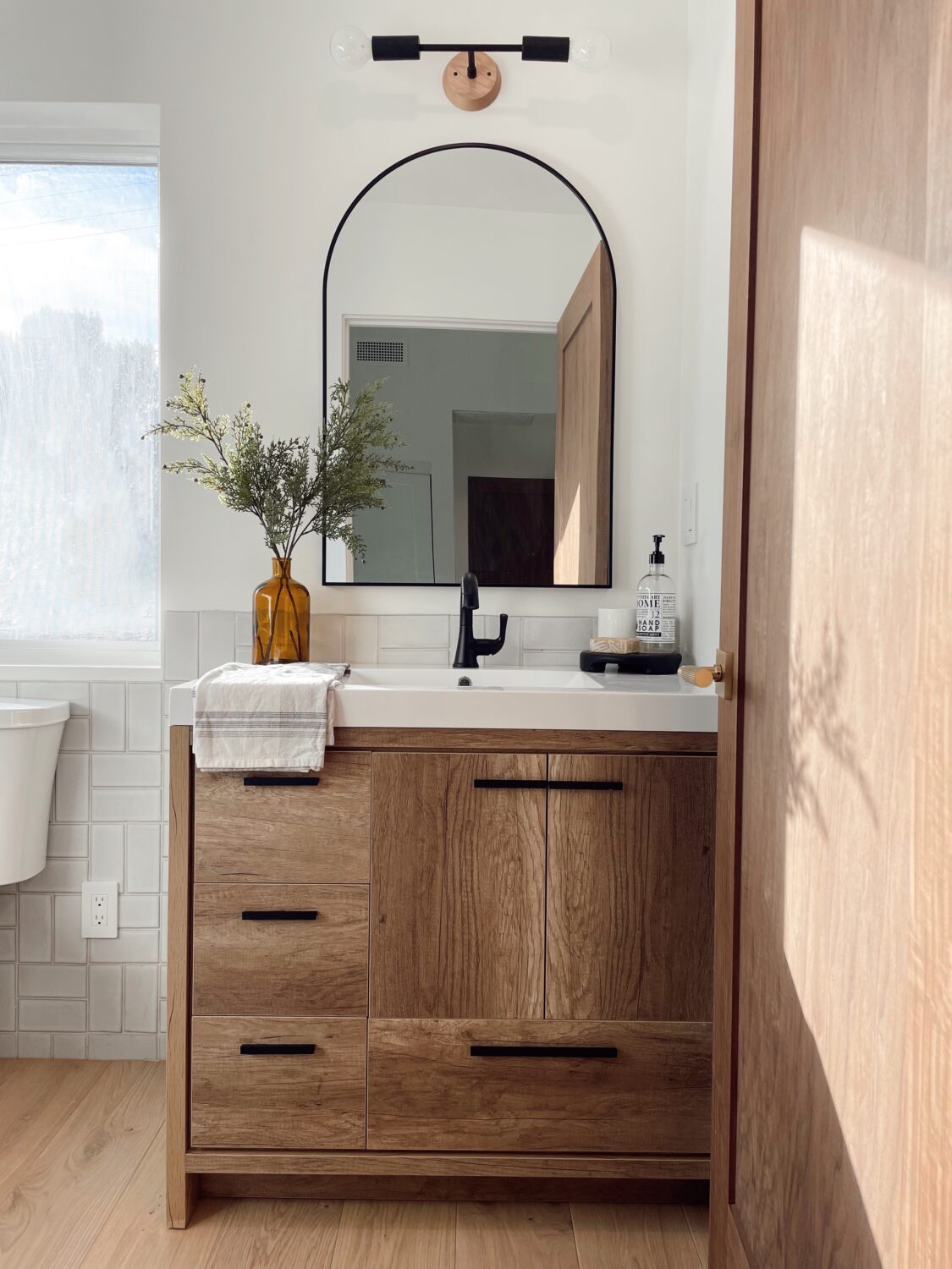 vanity and mirror with a beautiful rustic vanity 