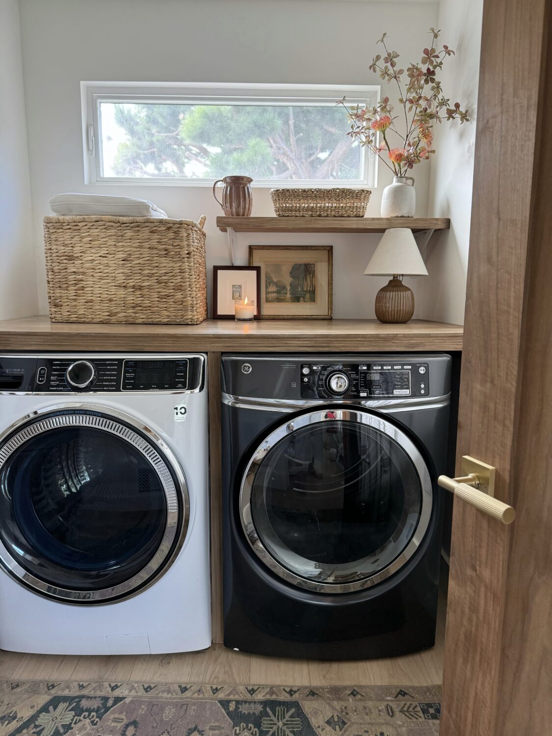 DIY wood laundry countertop and shelf