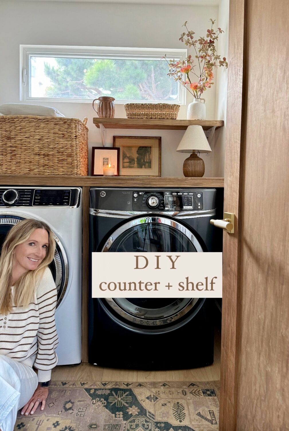 DIY wood laundry countertop and shelf