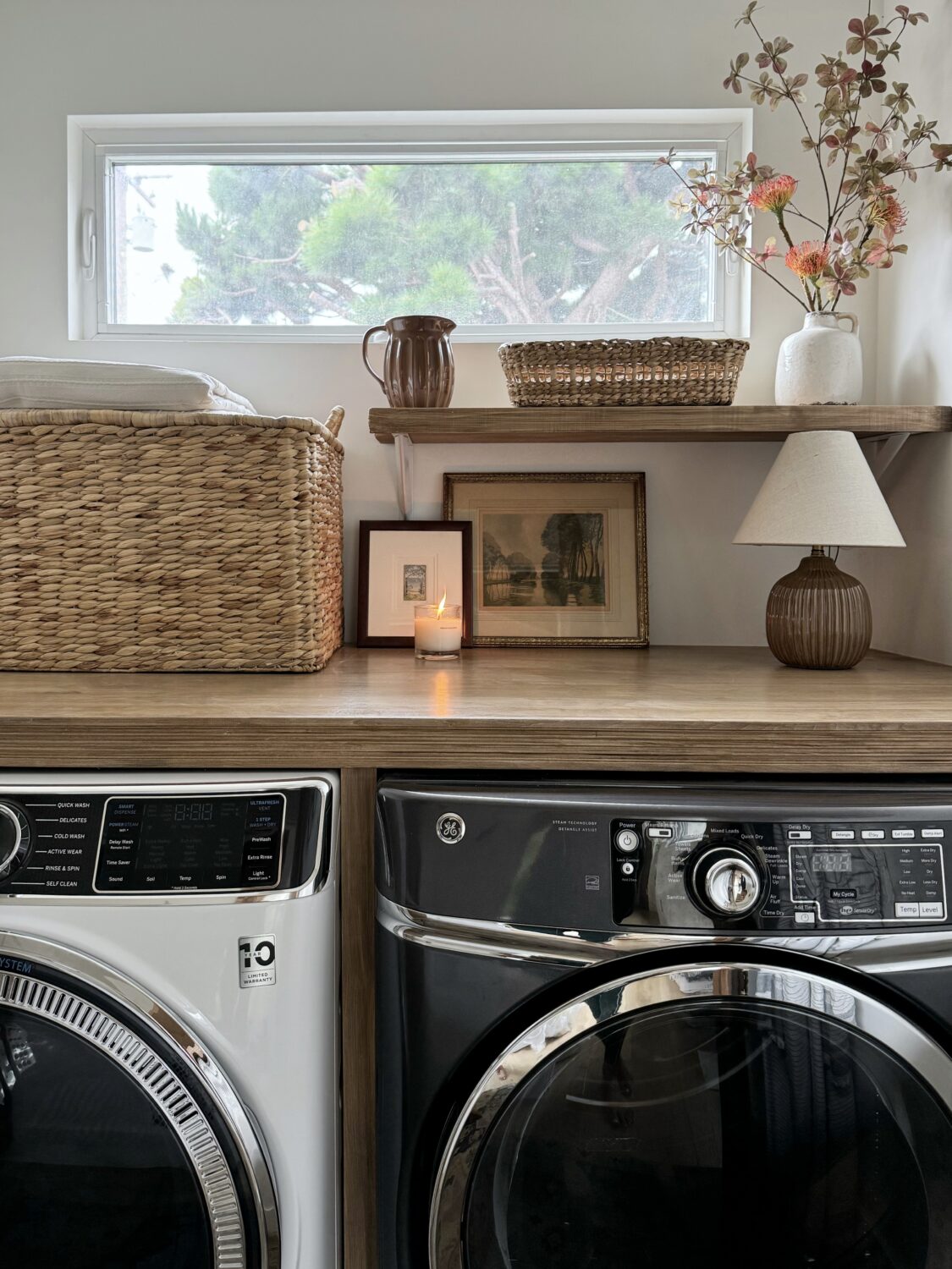 DIY wood laundry countertop and shelf